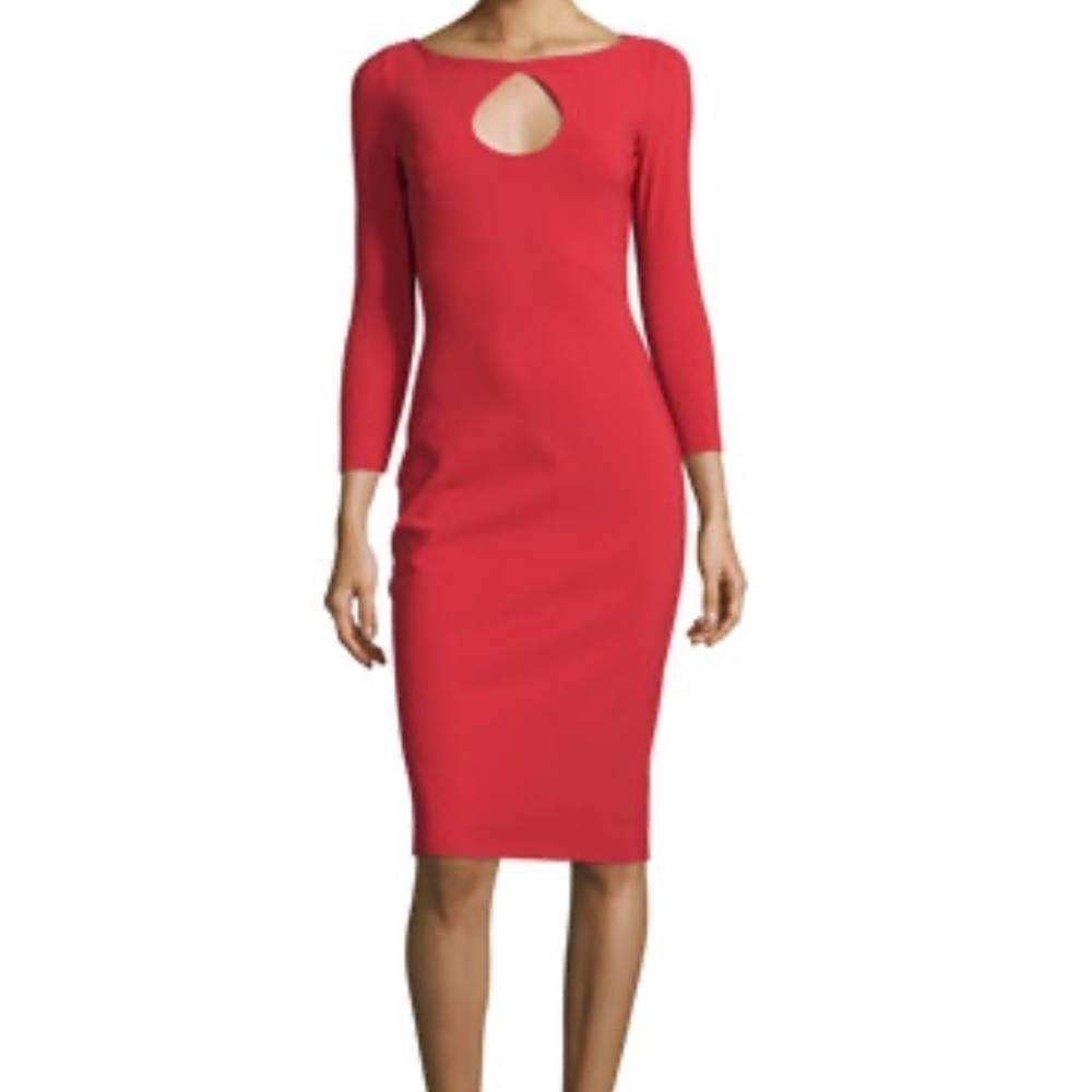 Chiara Boni La Petite Robe Biba Red 3/4 Sleeve Stretch Jersey Dress SIZE 10